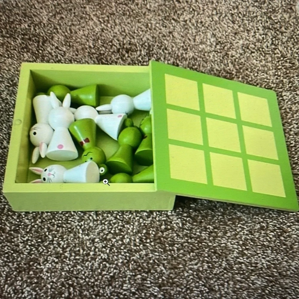 Wooden Bunny and frog tic tack toe game